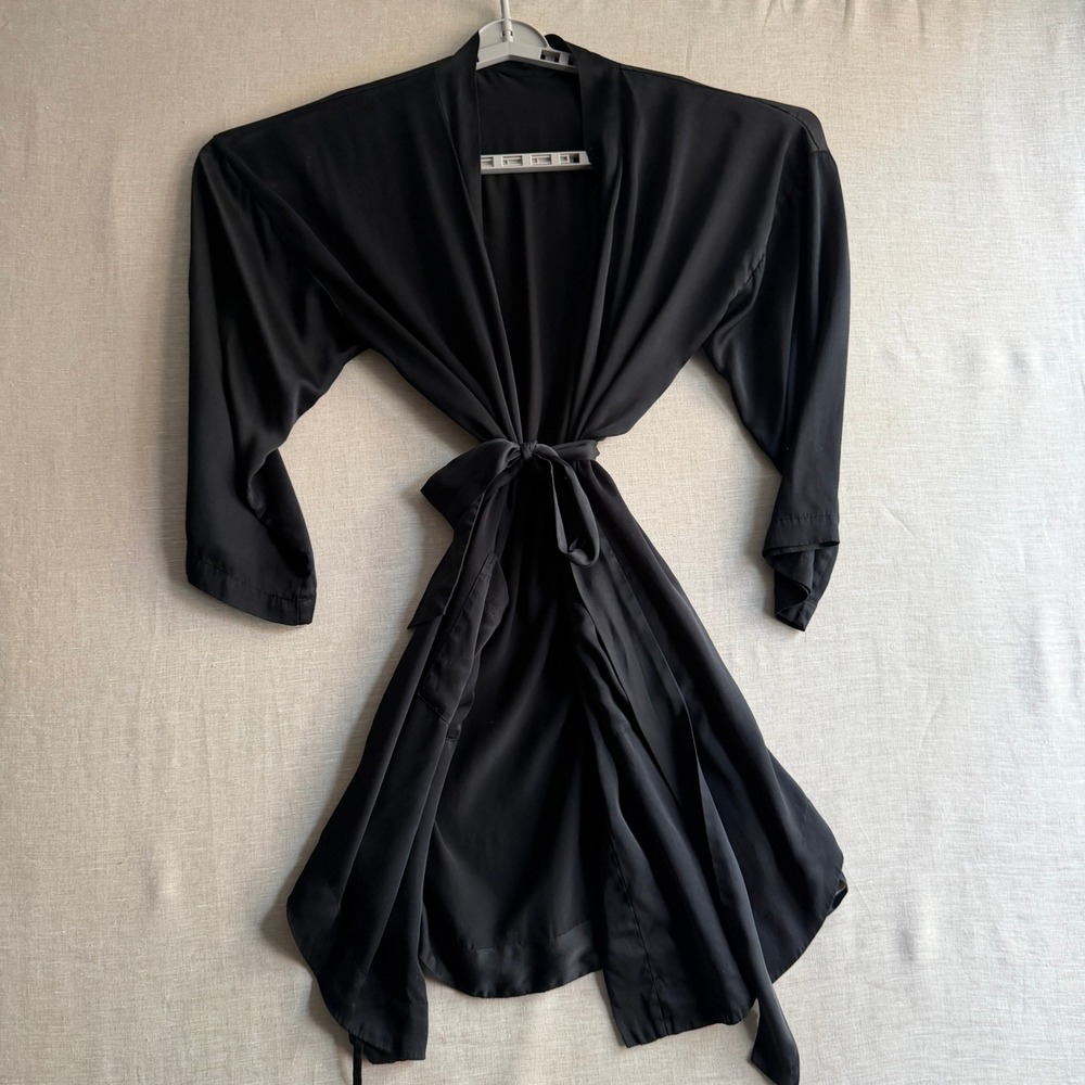 Quince Washable Silk Robe Belted Pockets Black Mulberry Silk Minimalist XL